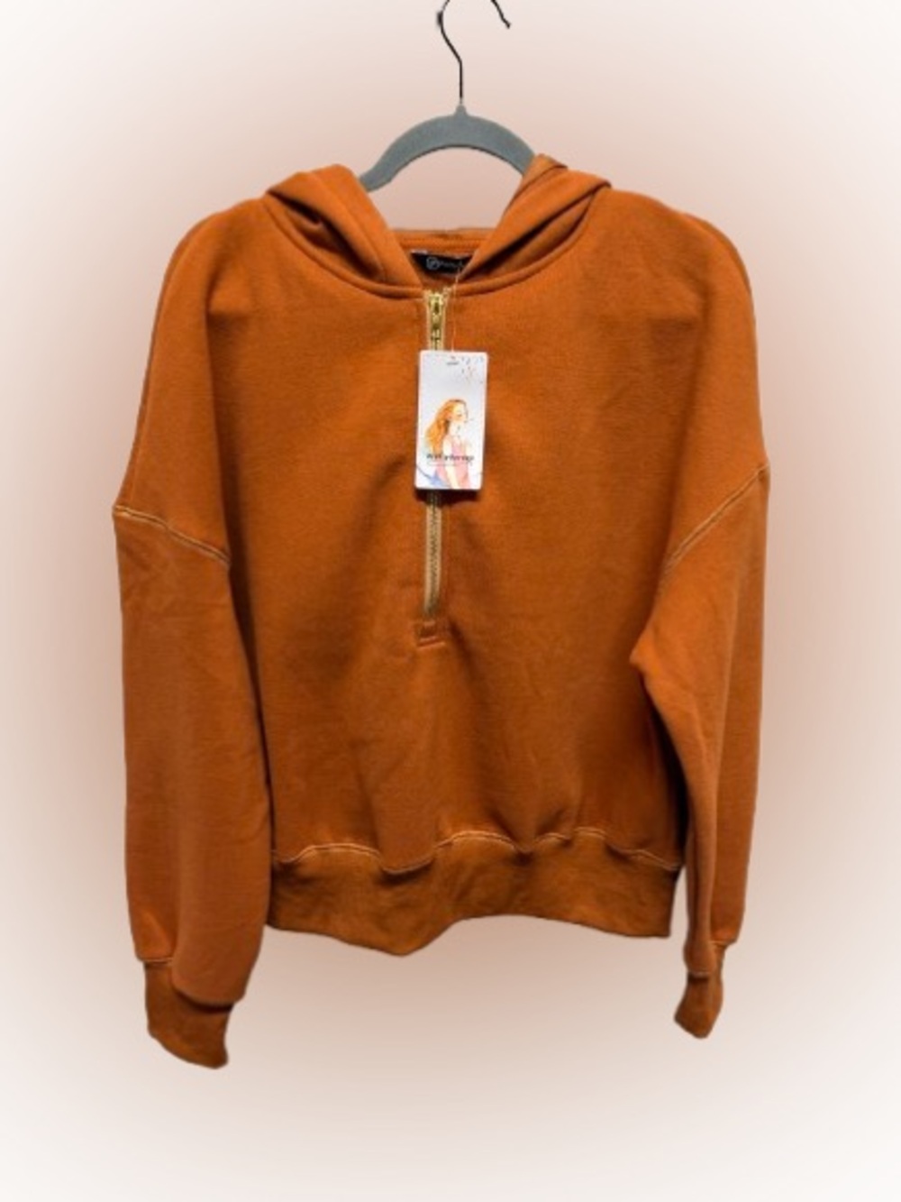 PRETTYGARDEN NWT Rust Orange Half Zip Hoodie Sweatshirt Women’s M Fall Cozy